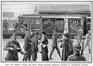 Transported Prints: German troops being transported in short luggage vans from which boards had been broken