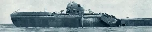 German Prints: German U-boat abandoned and partly blown up, 1917