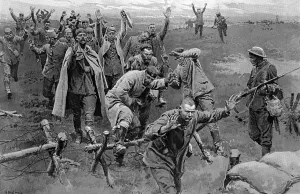 Advanced Prints: Germans surrendering, Western Front by Matania, WW1