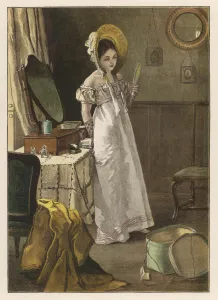 Accessories Prints: GIRL / NEW BONNET C. 1820