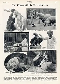 1923 Prints: Gladys Callow, the woman with a way with her pictured with various animals at London