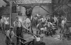 Glass Prints: Glassblowing workmen and boys