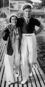 Actors Prints: Gloria Swanson and Michael Farmer at Juan les Pins
