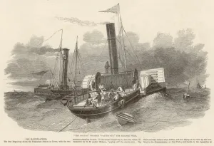 Steamer Prints: The Goliah steamer paying out the electric wire