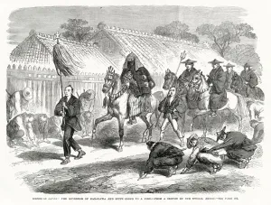1864 Prints: The governor of Kanagawa and his suite ride through the streets