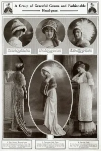 Feathered Prints: Graceful gowns and fashionable head gear 1912