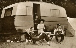 Fields Prints: Gracie Fields, singer and actress, outside her caravan