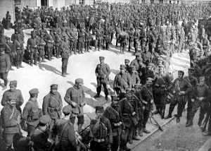 Movement Prints: Greek troops gathered on the docks at Salonika