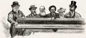 Group Prints: A group of Royal Academicians looking through a pile of doubtfuls