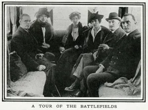 Tourism Prints: Group visiting the battlefields in a motor caravan, 1920