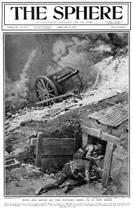 Sheltering Prints: Gunners sheltering during a bombardment, 1917, Matania