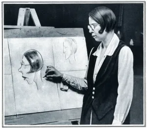 Caricature Prints: Gwen Farrar drawing a caricature of herself