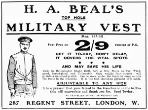 Warm Prints: H. A. Beals military vest advertisement, WW1