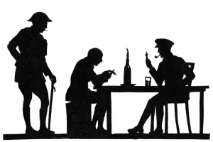 Silhouettes Prints: H. L. Oakley cutting the silhouette of a fellow officer