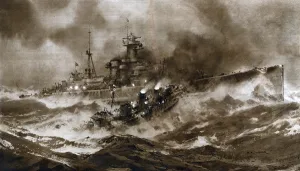 Destroyer Prints: H. M. S. Glowworm ramming the Admiral Hipper