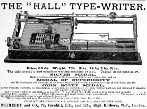 1885 Prints: Hall type-writer