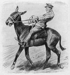 Mounted Prints: Halting a mule, WW1