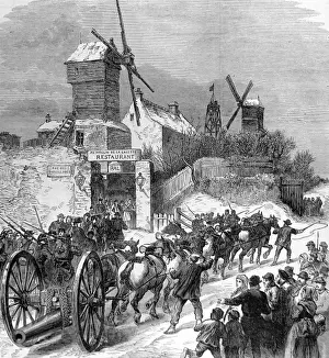 Hauling Prints: Hauling ships guns up Montmartre, Paris; Franco-Prussian Wa