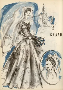 1955 Prints: Haute couture Wedding Dress