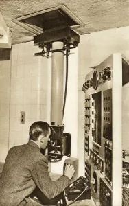 Westminster Prints: Heating engineer viewing House of Commons chamber