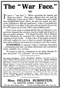 Salon Prints: Helena Rubinstein advert, The War Face, WW1