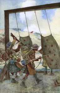Beam Prints: Highlanders practising bayonet work at base, WW1