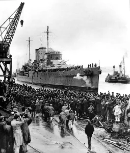 Part Prints: HMS Exeter arriving at Plymouth, Second World War, 1940