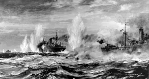 Armed Prints: HMS Jervis Bay attacking the Admiral Scheer, Second Worl