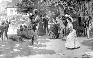 Holiday Makers Prints: Holidaymakers dancing on Hampstead Heath, London, 1902