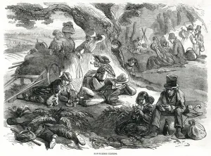 Group Prints: Hop-picking resting 1858