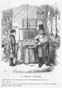 Joke Prints: A horrible business - Butchers shop, 1851