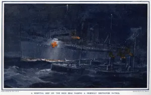 Destroyer Prints: Hospital ship passing destroyer patrol, WWI