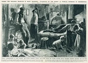 1919 Prints: Housing problems in the East End of London with typical large families living in one room