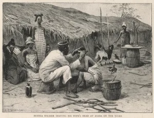 Shaving Prints: Houssa Soldier Shaving his Wifes Head, River Niger