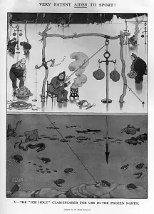 Fishing Prints: The Ice Hole Clam Spearer by Heath Robinson
