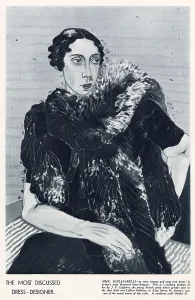 Oct21 Prints: Illustration of dress designer Elsa Schiaparelli. Date: 1933