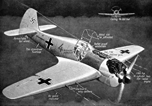 Forces Prints: Illustration of FW190 Fighter; Second World War, 1942