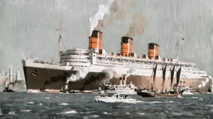 Liner Prints: An illustration of the Queen Mary ocean liner