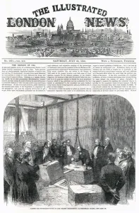 Stairs Prints: ILN front cover - laying foundation stone, Thames Embankment