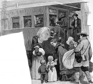 Waiting Prints: Immigrants getting on trains at New York, 1886