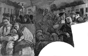 December Prints: Immigrants on a train to the Mid-West, USA, 1886
