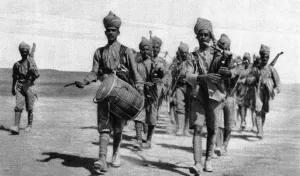 Drummer Prints: Indian infantry marching out from camp in Mesopotamia