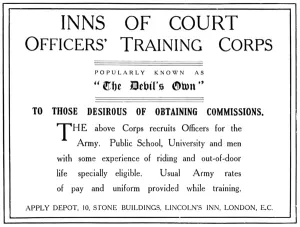 Volunteer Prints: Inns of Court OTC advertisement, WW1