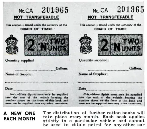 Motor Prints: Inside of ration book for motor spirit, September 1939