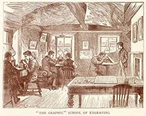 1881 Prints: Inside the school room for artist that are turning the artwork into engravings using