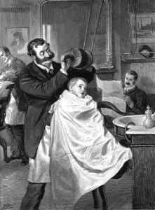 Shop Prints: Interior of a Barbers Shop, 1890