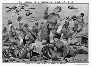 Huts Prints: The Interior of a Bolshevist YMCA hut by Bruce Bairnsfather