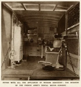 Laboratory Prints: Interior of a mobile French dental laboratory 1916
