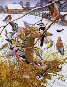 Table Prints: Invited guests at the bird-table by Neave Parker