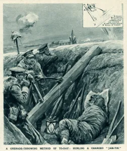 Projectiles Prints: Jam-tin, hand-throwing grenade 1914